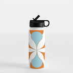 Mid-Century Modern Art 1.4 Aqua Orange Flower Water Bottle Gallery Image 1