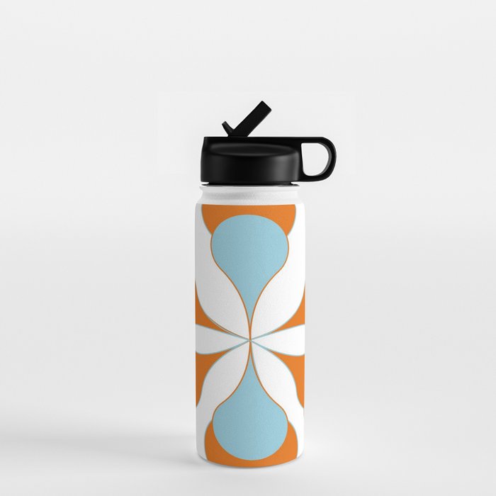 Mid-Century Modern Art 1.4 Aqua Orange Flower Water Bottle Gallery Image 1