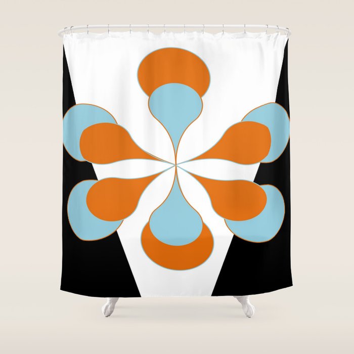 Mid-Century Modern Art 1.4 Aqua Orange Flower Shower Curtain Gallery Image 1