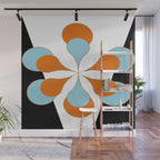 Mid-Century Modern Art 1.4 Aqua Orange Flower Wall Mural Gallery Image 1