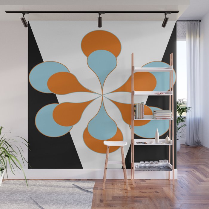 Mid-Century Modern Art 1.4 Aqua Orange Flower Wall Mural Gallery Image 1