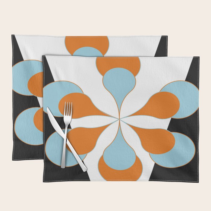 Mid-Century Modern Art 1.4 Aqua Orange Flower Placemat Gallery Image 1