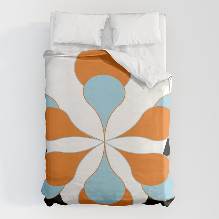 Mid-Century Modern Art 1.4 Aqua Orange Flower Duvet Cover Gallery Image 6