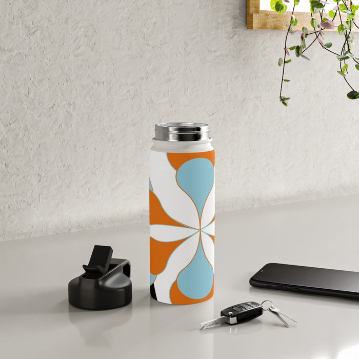 Mid-Century Modern Art 1.4 Aqua Orange Flower Water Bottle Gallery Image 4