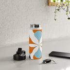 Mid-Century Modern Art 1.4 Aqua Orange Flower Water Bottle Gallery Image 4