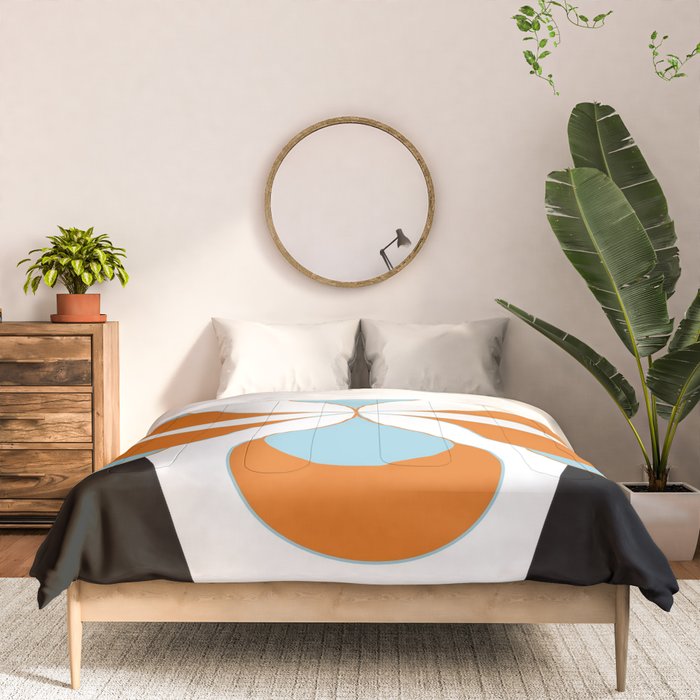 Mid-Century Modern Art 1.4 Aqua Orange Flower Comforter Gallery Image 3