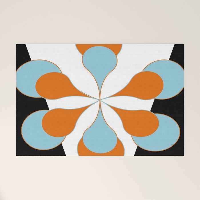 Mid-Century Modern Art 1.4 Aqua Orange Flower Welcome Mat Gallery Image 1