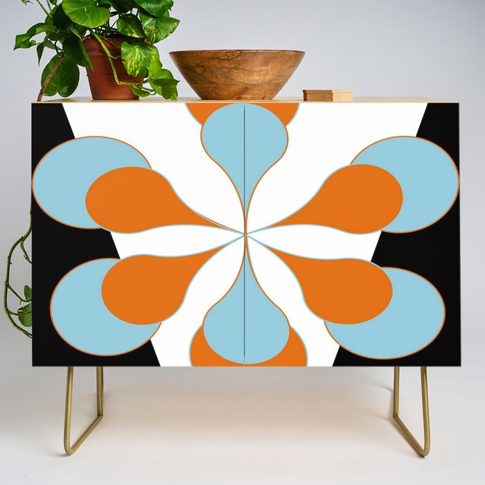 Mid-Century Modern Art 1.4 Aqua Orange Flower Credenza Gallery Image 1