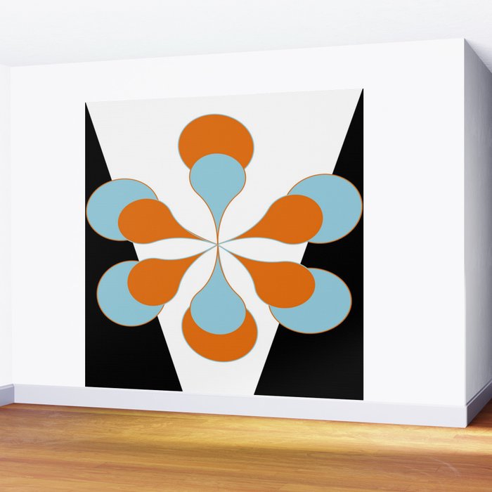Mid-Century Modern Art 1.4 Aqua Orange Flower Wall Mural Gallery Image 2