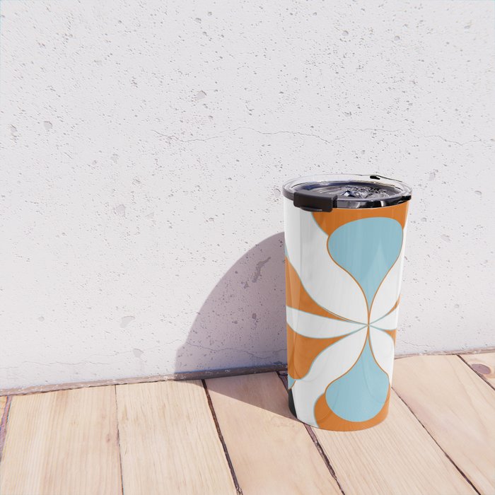 Mid-Century Modern Art 1.4 Aqua Orange Flower Travel Mug Gallery Image 4
