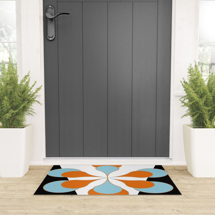 Mid-Century Modern Art 1.4 Aqua Orange Flower Welcome Mat Gallery Image 3