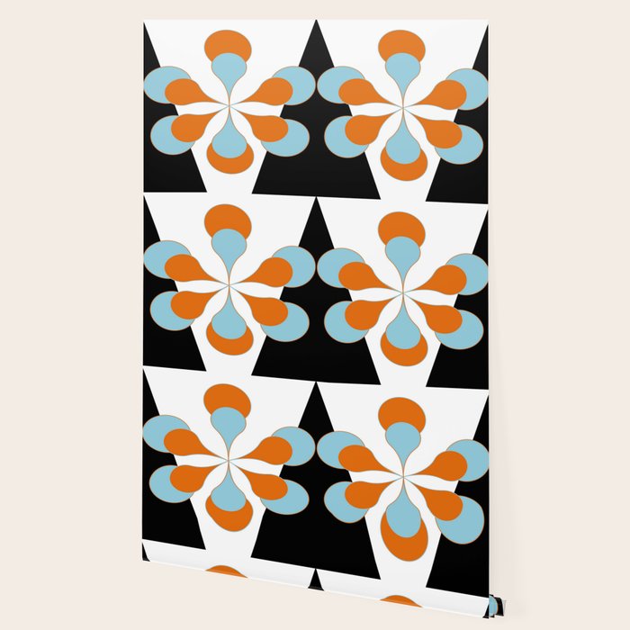 Mid-Century Modern Art 1.4 Aqua Orange Flower Wallpaper Gallery Image 2
