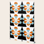 Mid-Century Modern Art 1.4 Aqua Orange Flower Wallpaper Gallery Image 2