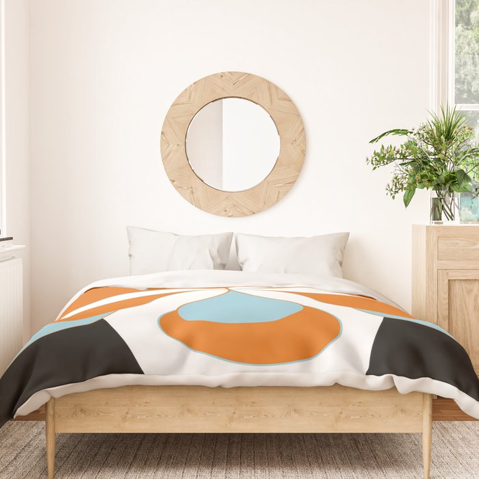 Mid-Century Modern Art 1.4 Aqua Orange Flower Duvet Cover Gallery Image 3