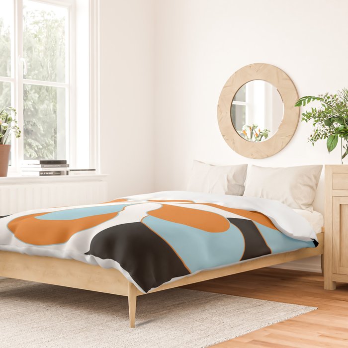 Mid-Century Modern Art 1.4 Aqua Orange Flower Duvet Cover Gallery Image 2