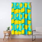 Le citron - lemon fruit market poster on aqua and turquoise stripes Window Curtain Gallery Image 5
