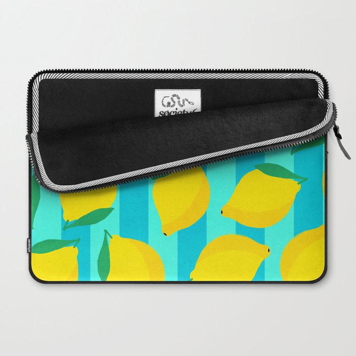 Le citron - lemon fruit market poster on aqua and turquoise stripes Laptop Sleeve Gallery Image 2