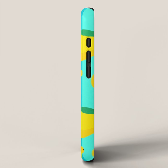 Le citron - lemon fruit market poster on aqua and turquoise stripes iPhone Case Gallery Image 2