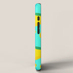Le citron - lemon fruit market poster on aqua and turquoise stripes iPhone Case Gallery Image 2