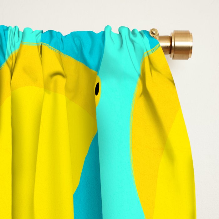 Le citron - lemon fruit market poster on aqua and turquoise stripes Window Curtain Gallery Image 2