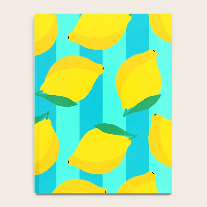 Le citron - lemon fruit market poster on aqua and turquoise stripes Notebook Gallery Image 4
