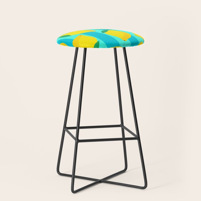 Le citron - lemon fruit market poster on aqua and turquoise stripes Stool Gallery Image 1