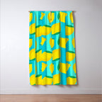 Le citron - lemon fruit market poster on aqua and turquoise stripes Window Curtain Gallery Image 3