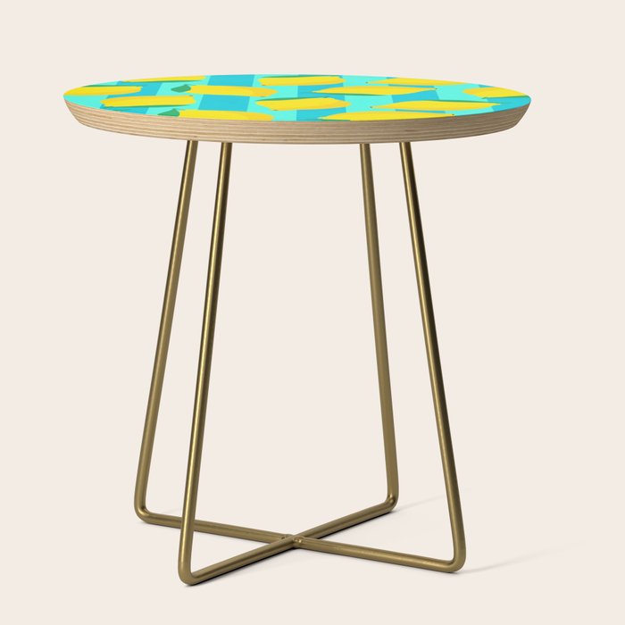 Le citron - lemon fruit market poster on aqua and turquoise stripes Side Table Gallery Image 1