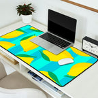 Le citron - lemon fruit market poster on aqua and turquoise stripes Desk Mat Gallery Image 2