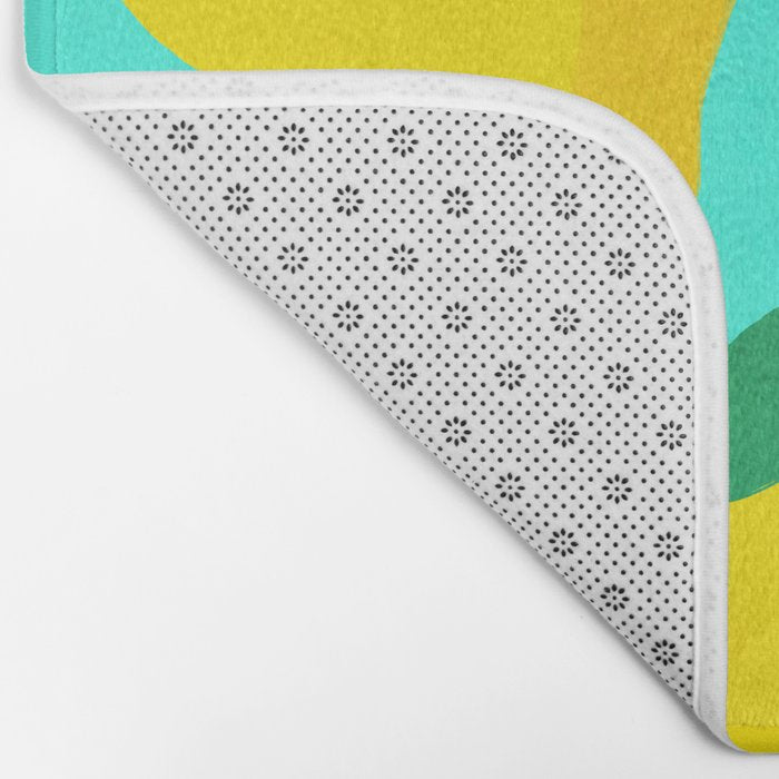 Le citron - lemon fruit market poster on aqua and turquoise stripes Bath Mat Gallery Image 2