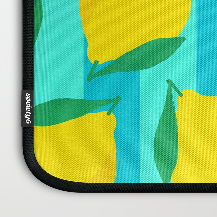 Le citron - lemon fruit market poster on aqua and turquoise stripes Laptop Sleeve Gallery Image 3