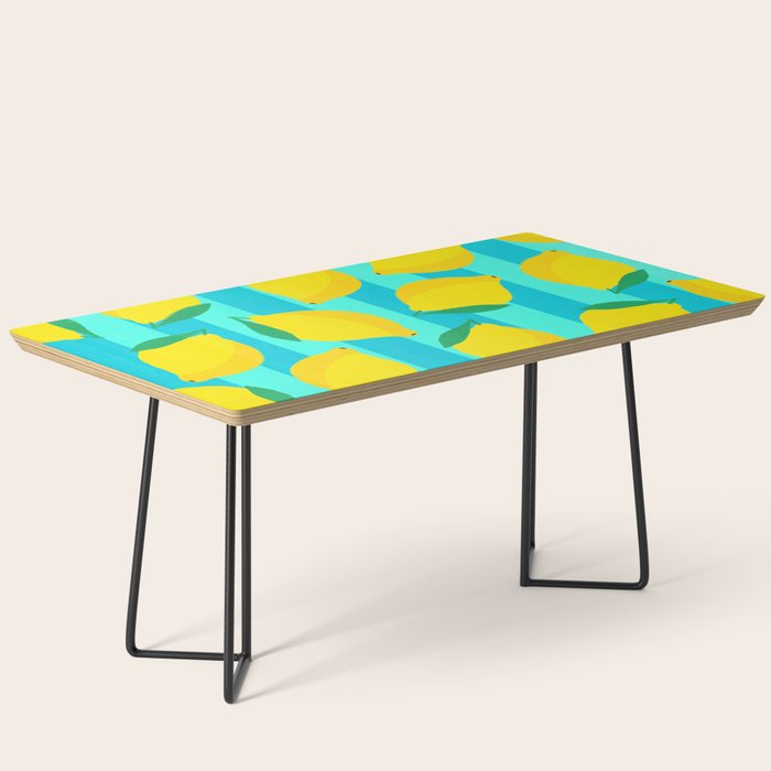 Le citron - lemon fruit market poster on aqua and turquoise stripes Coffee Table Gallery Image 1