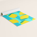 Le citron - lemon fruit market poster on aqua and turquoise stripes Yoga Mat Gallery Image 2