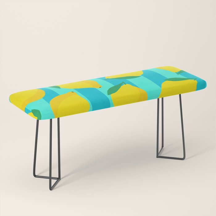 Le citron - lemon fruit market poster on aqua and turquoise stripes Bench Gallery Image 1