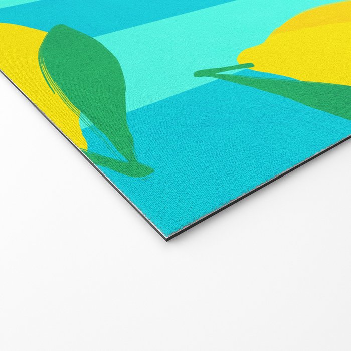 Le citron - lemon fruit market poster on aqua and turquoise stripes Welcome Mat Gallery Image 2