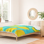 Le citron - lemon fruit market poster on aqua and turquoise stripes Duvet Cover Gallery Image 2