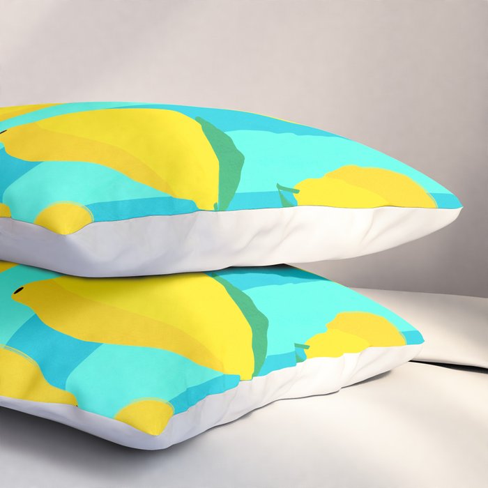 Le citron - lemon fruit market poster on aqua and turquoise stripes Pillow Sham Gallery Image 3