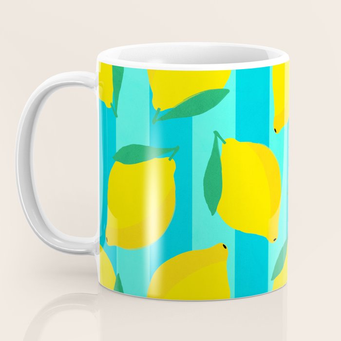 Le citron - lemon fruit market poster on aqua and turquoise stripes Coffee Mug Gallery Image 3