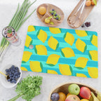 Le citron - lemon fruit market poster on aqua and turquoise stripes Cutting Board Gallery Image 2