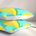 Le citron - lemon fruit market poster on aqua and turquoise stripes Pillow Sham Gallery Image 3