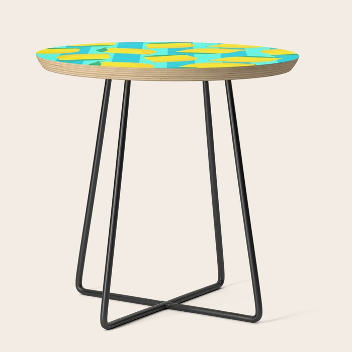 Le citron - lemon fruit market poster on aqua and turquoise stripes Side Table Gallery Image 2