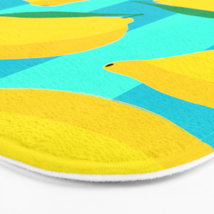 Le citron - lemon fruit market poster on aqua and turquoise stripes Bath Mat Gallery Image 3