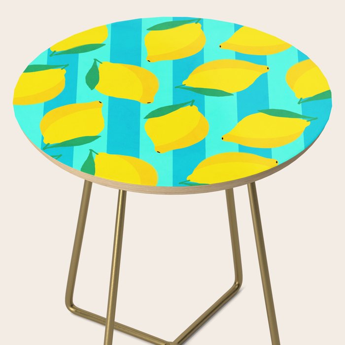 Le citron - lemon fruit market poster on aqua and turquoise stripes Side Table Gallery Image 2
