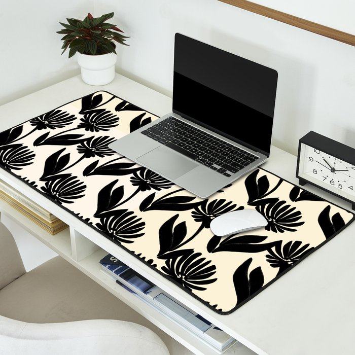 Black Botanical Floral Silhouette  Desk Mat Gallery Image 2