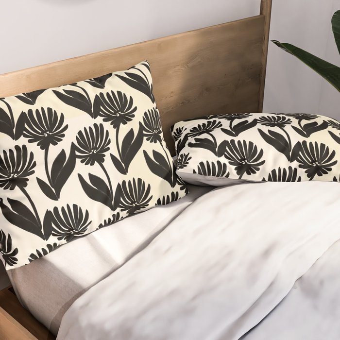 Black Botanical Floral Silhouette  Pillow Sham Gallery Image 2
