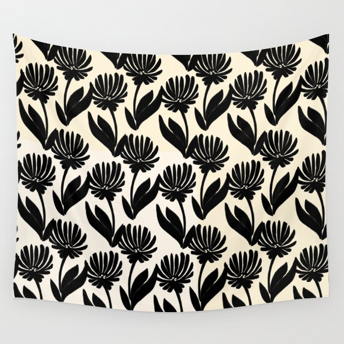 Black Botanical Floral Silhouette  Wall Tapestry Gallery Image 4