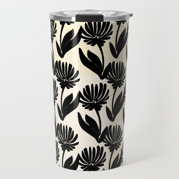 Black Botanical Floral Silhouette  Travel Mug Gallery Image 1