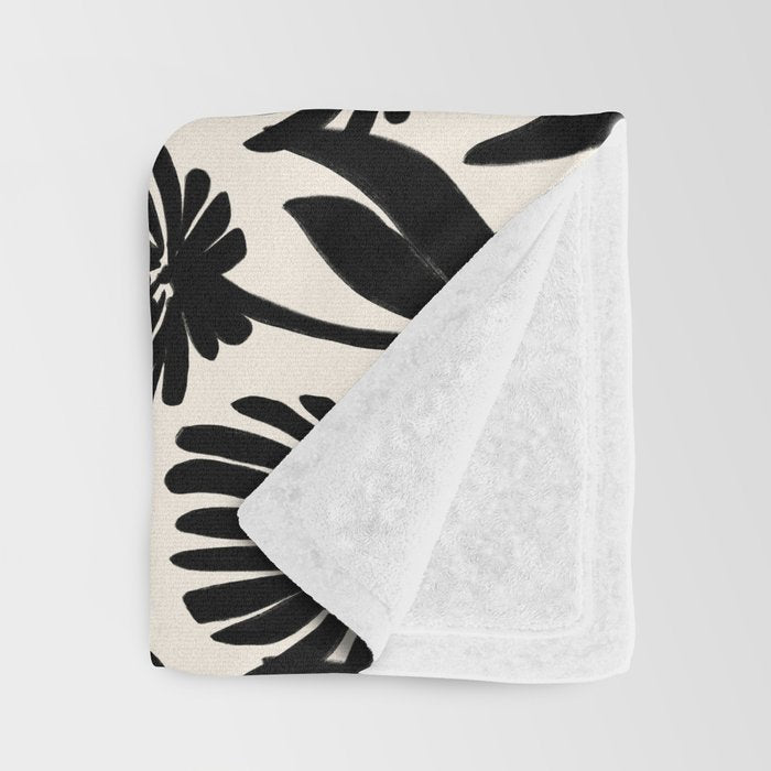 Black Botanical Floral Silhouette  Throw Blanket Gallery Image 3