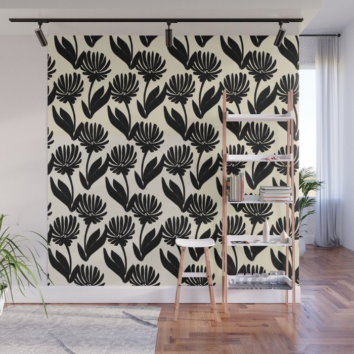 Black Botanical Floral Silhouette  Wall Mural Gallery Image 1