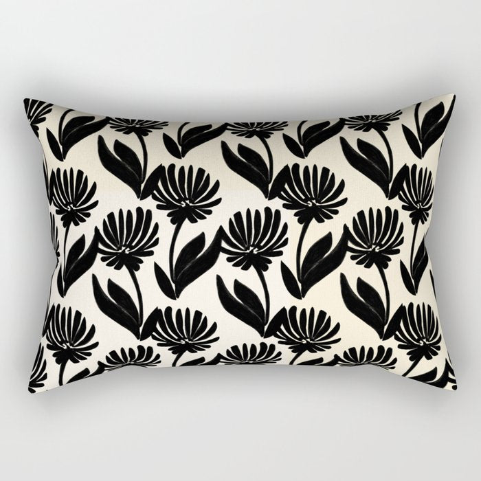 Black Botanical Floral Silhouette  Rectangular Pillow Gallery Image 1